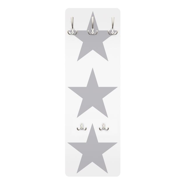 Wandkapstokken houten paneel Large Grey Stars On White