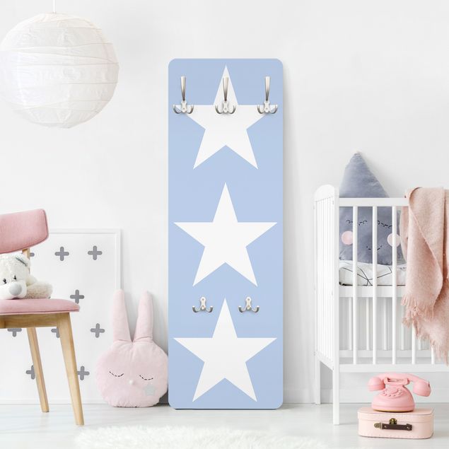 Wandkapstokken houten paneel Big White Stars on Blue