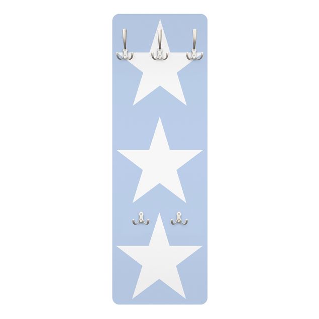 Wandkapstokken houten paneel Big White Stars on Blue