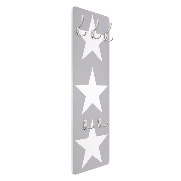 Wandkapstokken houten paneel Large white stars on grey