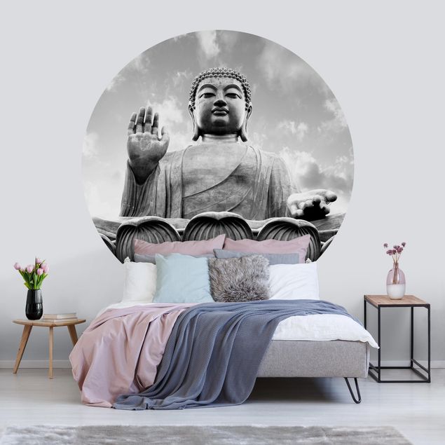 Behangcirkel Big Buddha Black And White