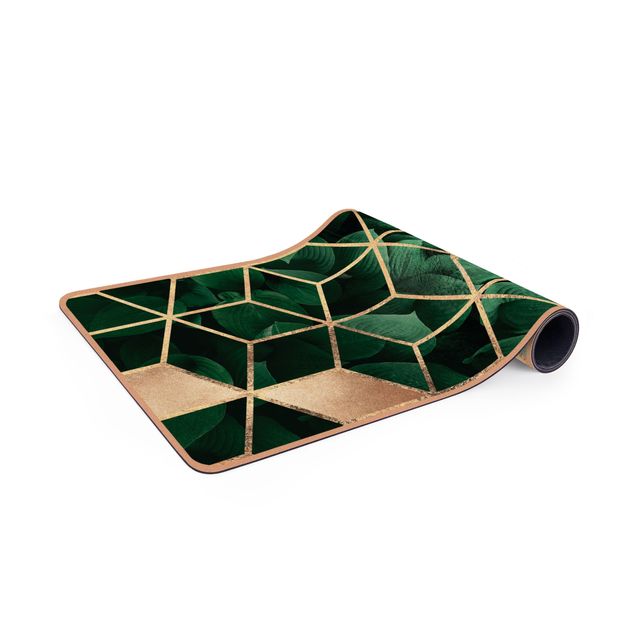 Yogamat kurk Green Leaves Golden Geometry