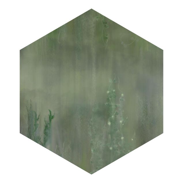 Hexagon Behang - Green Mystical Fantasy