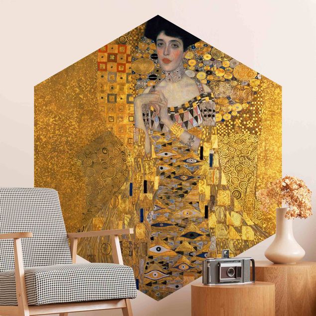 Hexagon Behang Gustav Klimt - Portrait Of Adele Bloch-Bauer I