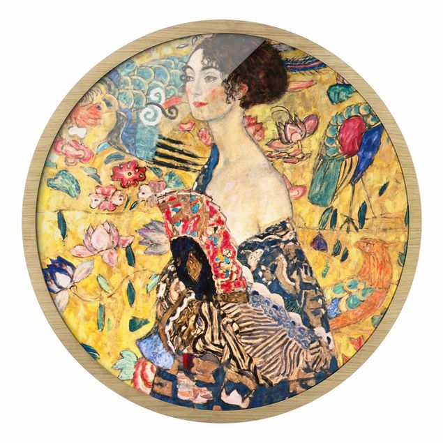Rond schilderijen Gustav Klimt - Signora con ventaglio