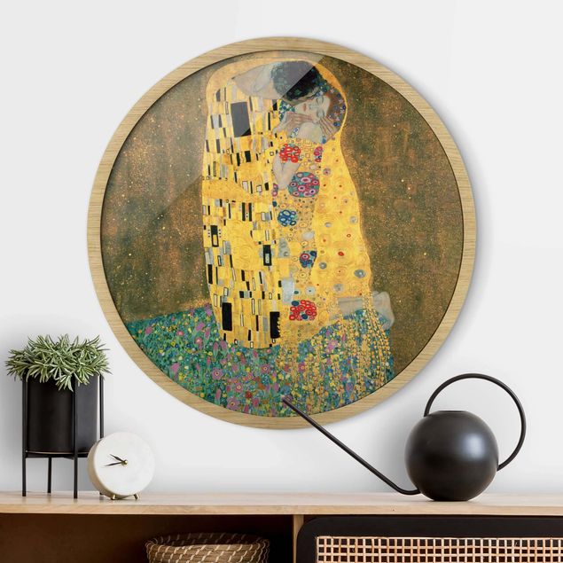 Runde gerahmte Bilder Gustav Klimt - The Kiss