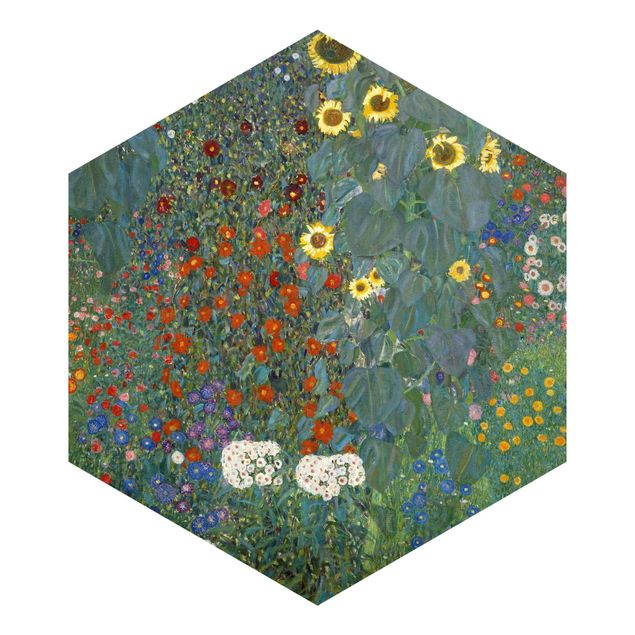 Hexagon Behang Gustav Klimt - Garden Sunflowers