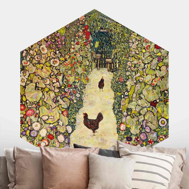 Hexagon Behang Gustav Klimt - Garden Path with Hens