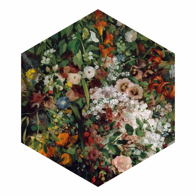Hexagon Behang Gustave Courbet - Bouquet In Vase