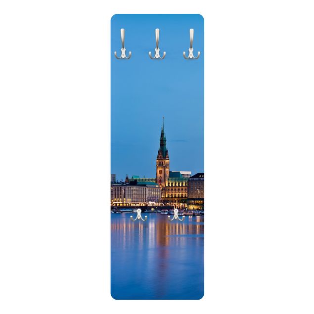 Wandkapstokken houten paneel Hamburg Skyline