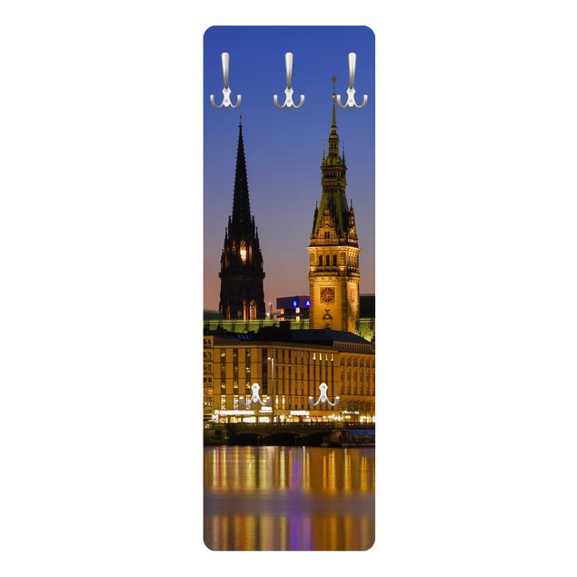 Wandkapstokken houten paneel Hamburg Panorama