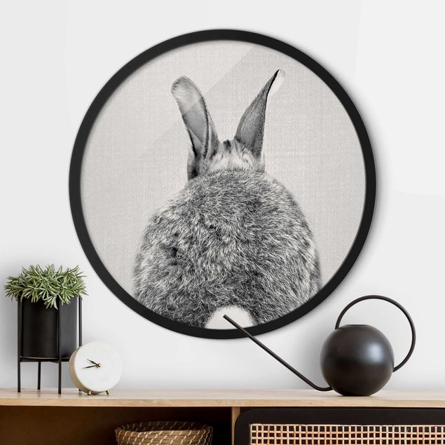 Runde Bilder mit Rahmen Hare From Behind Black And White