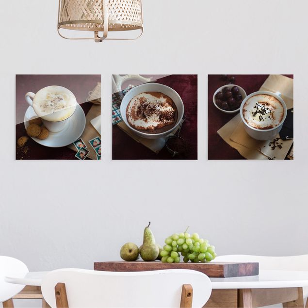 Glasschilderijen - 3-delig Hot Chocolate With Cream