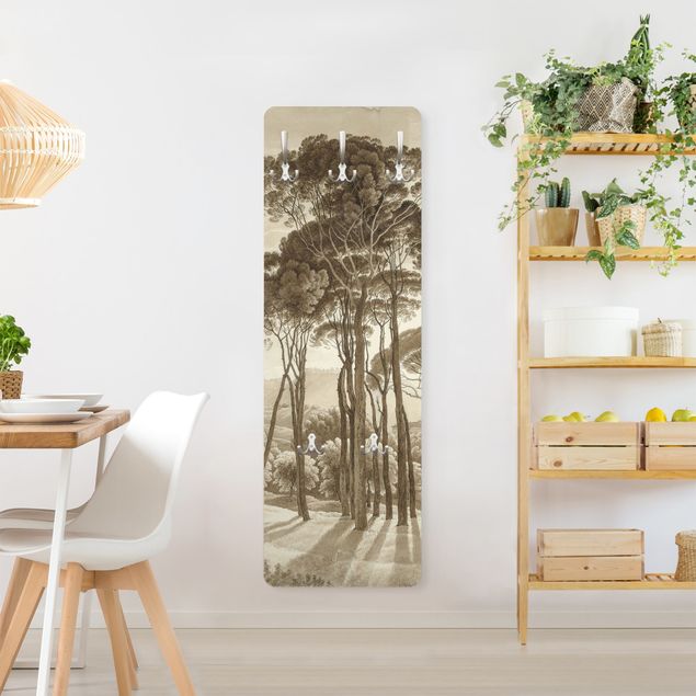 Wandkapstokken houten paneel - Hendrik Voogd Landscape With Trees In Beige