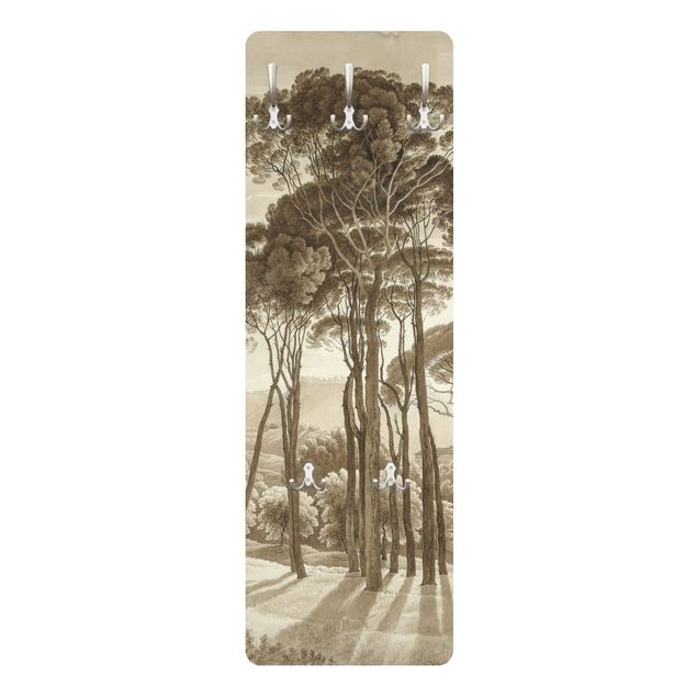 Wandkapstokken houten paneel - Hendrik Voogd Landscape With Trees In Beige
