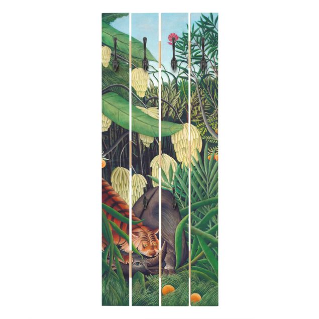 Wandkapstokken houten pallet Henri Rousseau - Fight Between A Tiger And A Buffalo