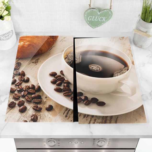 Kookplaat afdekplaten Steaming coffee cup with coffee beans