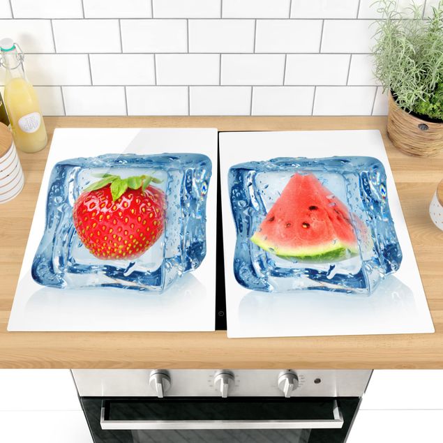 Kookplaat afdekplaten Strawberry and melon in the ice cube