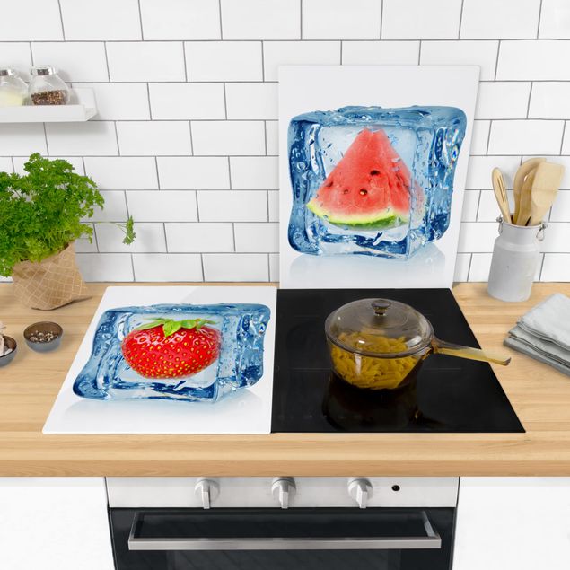 Kookplaat afdekplaten Strawberry and melon in the ice cube