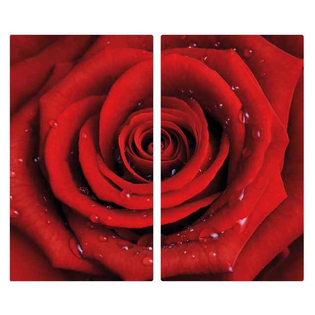 Kookplaat afdekplaten Red Rose With Water Drops