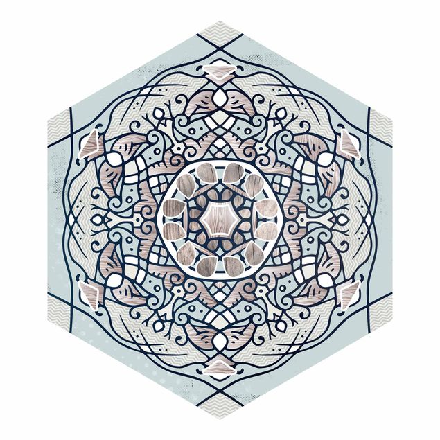 Hexagon Behang Hexagonal Mandala In Light Blue