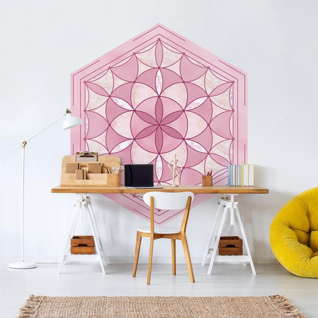 Hexagon Behang Hexagonal Mandala In Pink