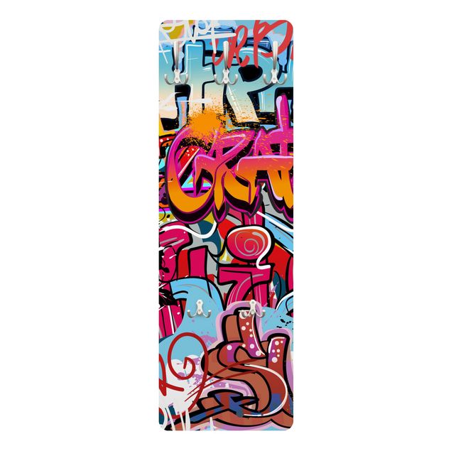Wandkapstokken houten paneel Hip Hop Graffiti