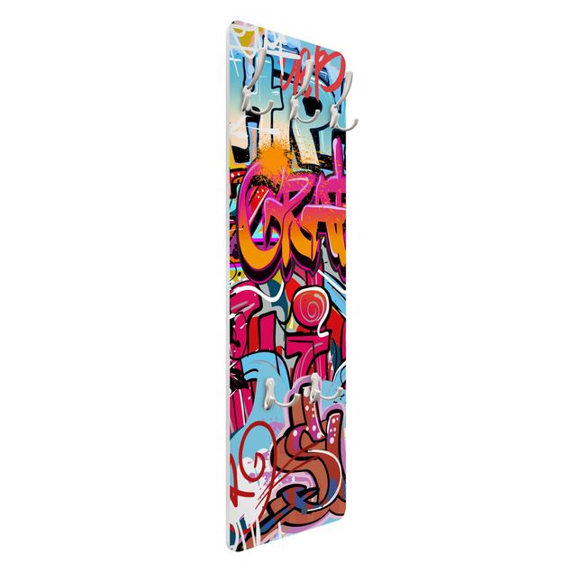 Wandkapstokken houten paneel Hip Hop Graffiti