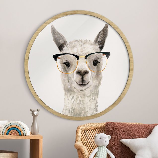 Gerahmte Bilder Rund Hip Lama With Glasses I