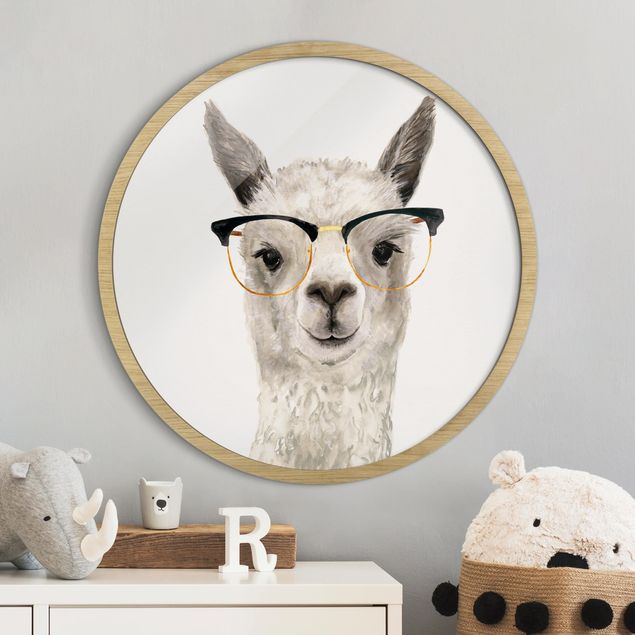 Rond schilderijen Lama alla moda con occhiali I