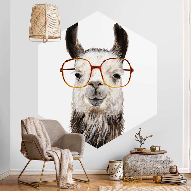 Hexagon Behang Hip Lama With Glasses IV