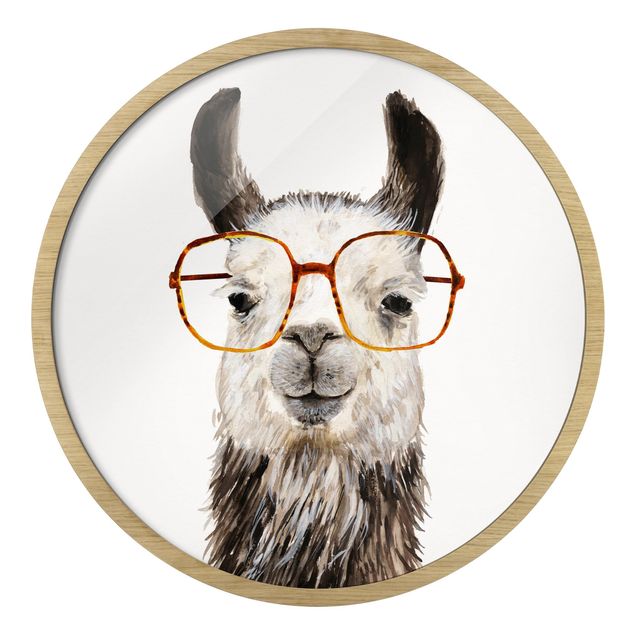 Rond schilderijen Lama alla moda con occhiali IV