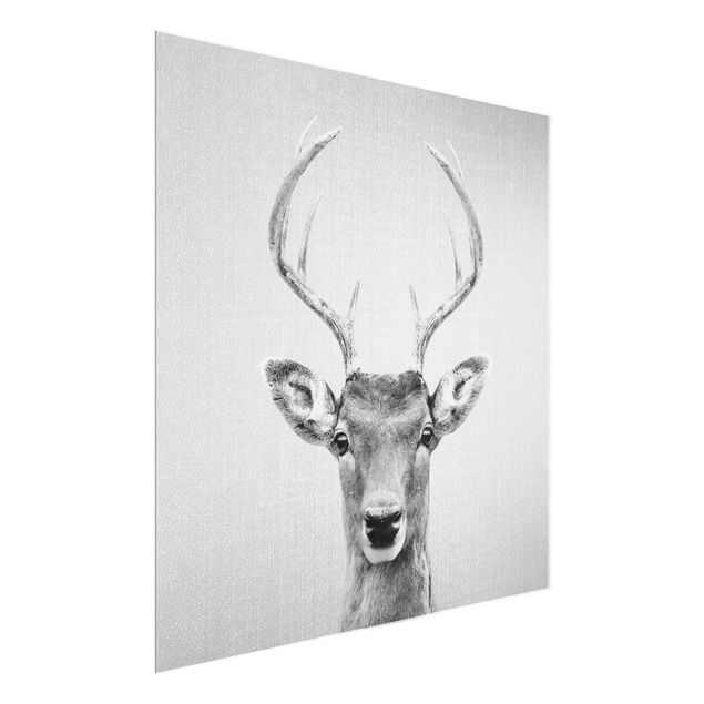 Glasschilderijen - Deer Heinrich Black And White