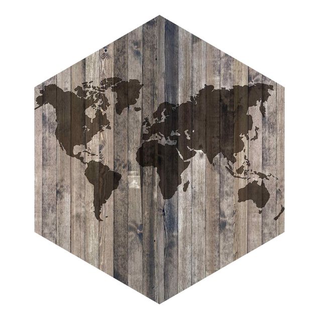Hexagon Behang Wooden World Map