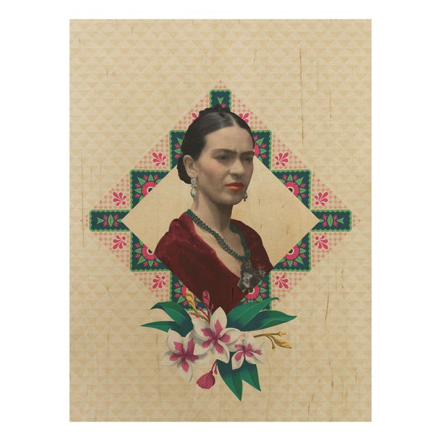 Houten schilderijen Frida Kahlo - Flowers And Geometry
