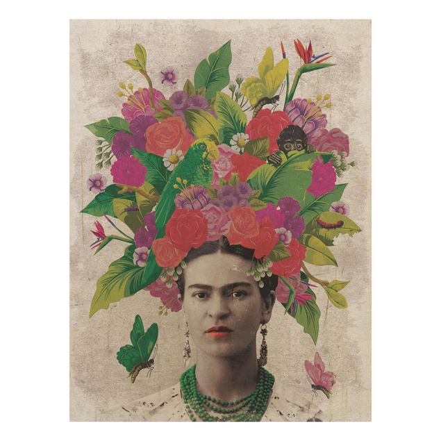 Houten schilderijen Frida Kahlo - Flower Portrait