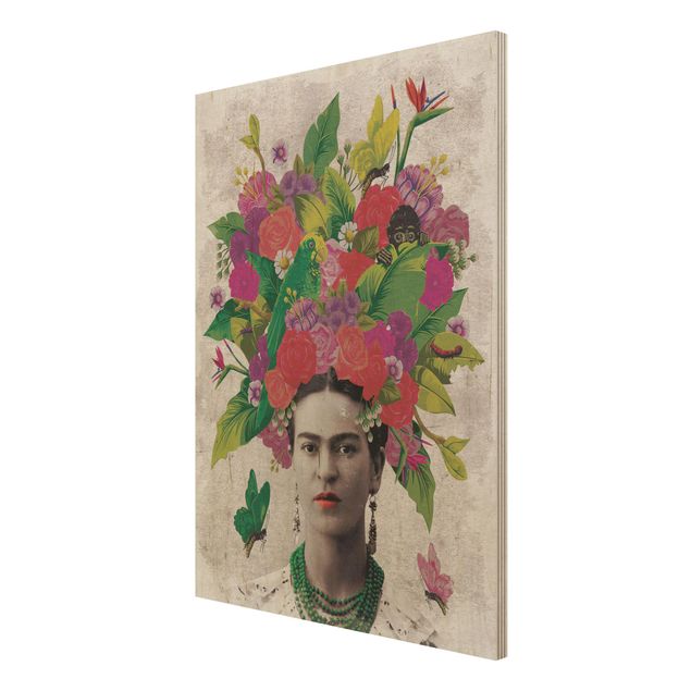Houten schilderijen Frida Kahlo - Flower Portrait