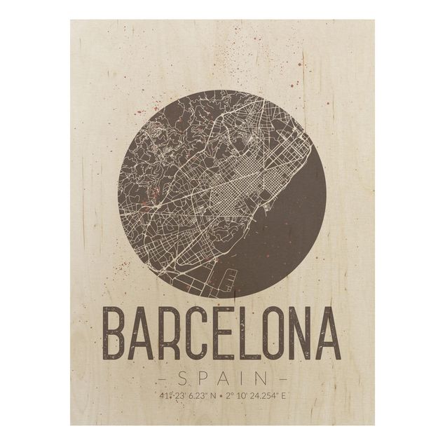 Houten schilderijen Barcelona City Map - Retro