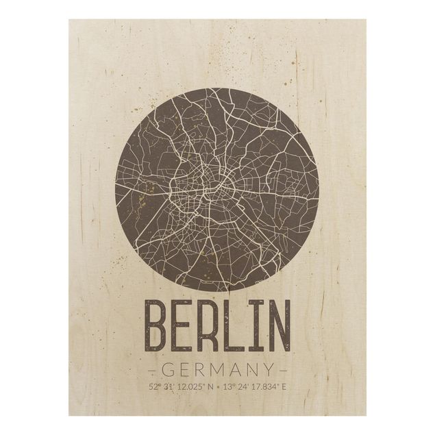 Houten schilderijen City Map Berlin - Retro