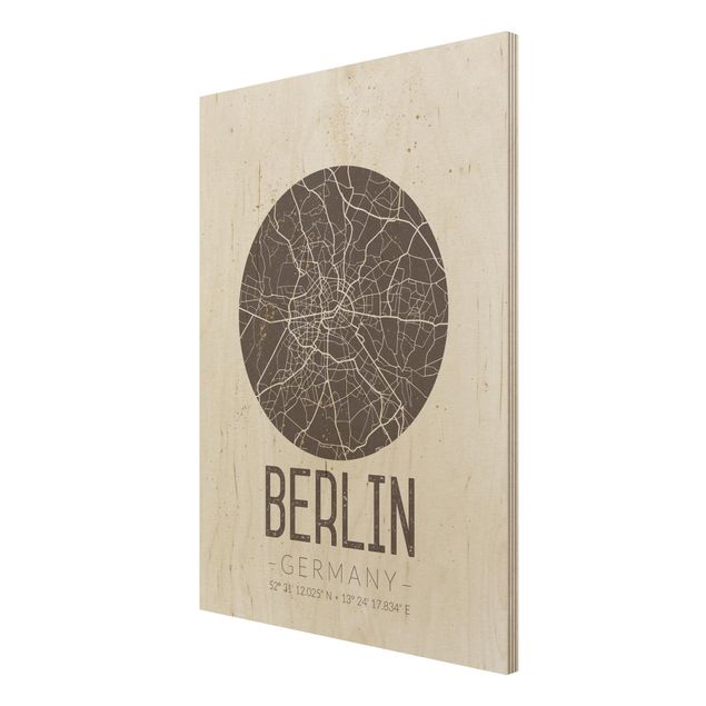 Houten schilderijen City Map Berlin - Retro