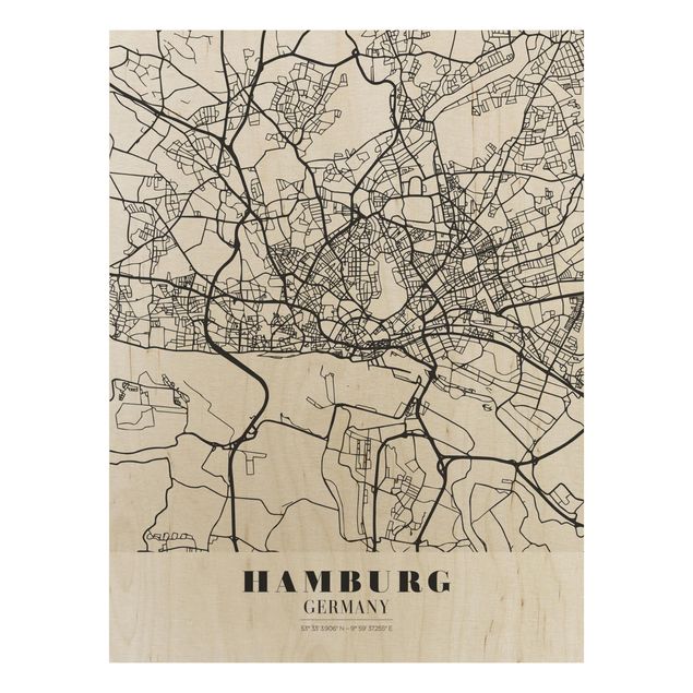 Houten schilderijen Hamburg City Map - Classic