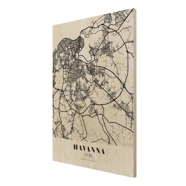 Houten schilderijen Havana City Map - Classic