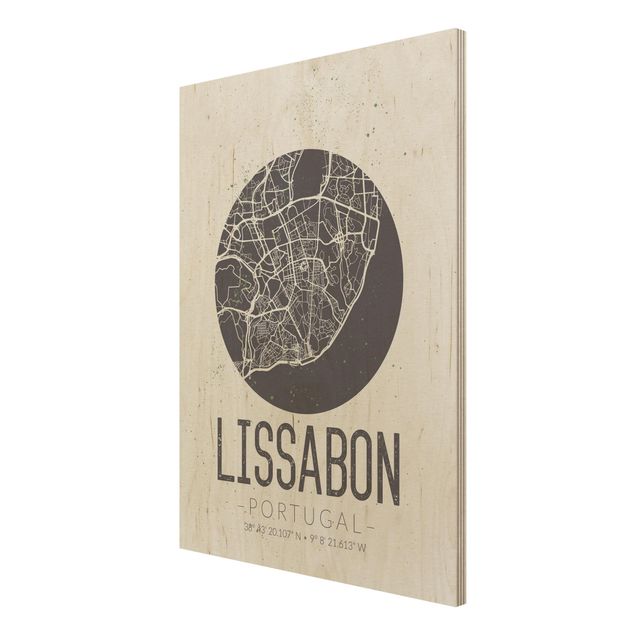 Houten schilderijen Lisbon City Map - Retro