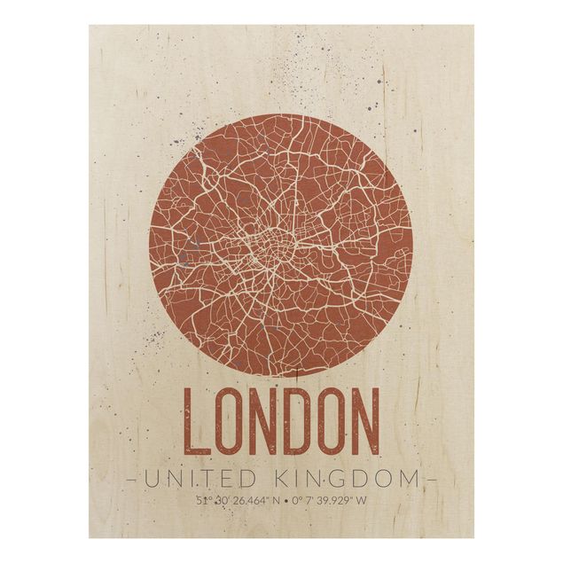 Houten schilderijen City Map London - Retro