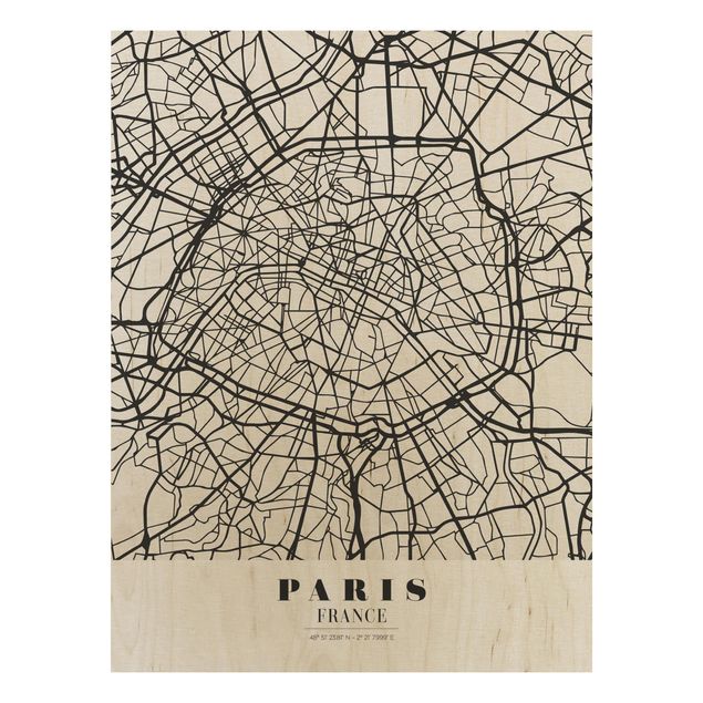 Houten schilderijen Paris City Map - Classic