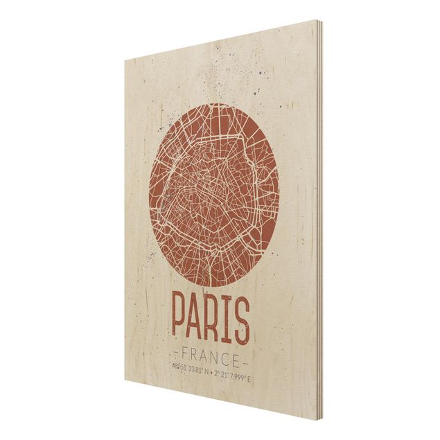 Houten schilderijen City Map Paris - Retro
