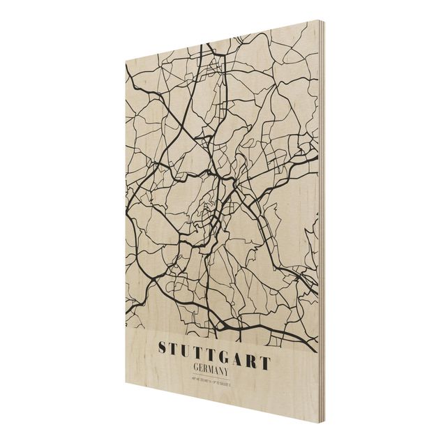 Houten schilderijen Stuttgart City Map - Classic