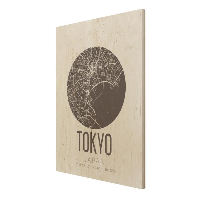 Houten schilderijen Tokyo City Map - Retro