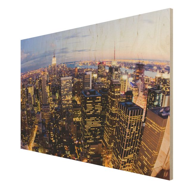Houten schilderijen New York Skyline At Night