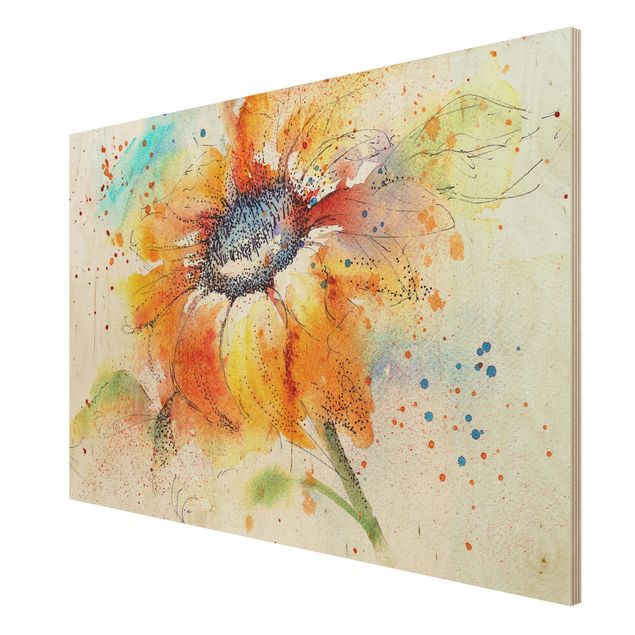 Houten schilderijen Painted Sunflower